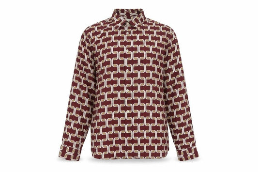 Moss Womens Burgundy Geometric Long Sleeve Button-Up Shirt Size L