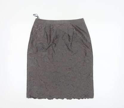 Monsoon Women Grey Floral Embroidered Pencil Skirt Size 10