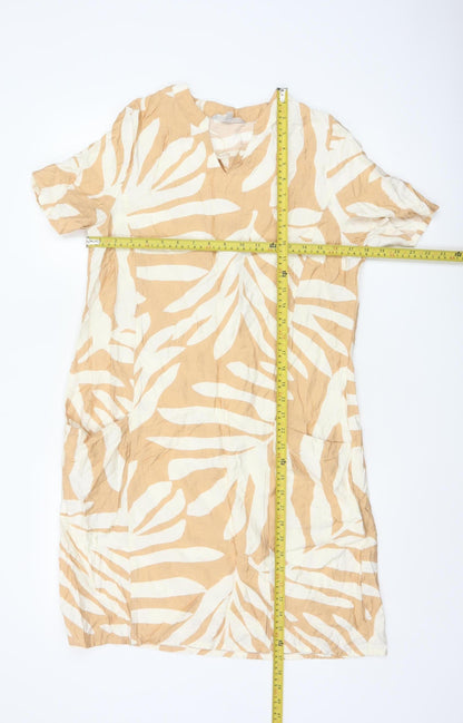 Pebble Bay Women Beige Tropical Print Shift Dress Size S