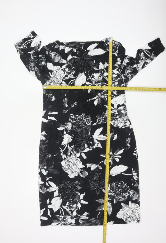 Roman Women Black Floral Sheath Dress Size 18 3/4 Sleeve