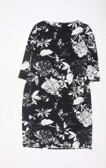Roman Women Black Floral Sheath Dress Size 18 3/4 Sleeve