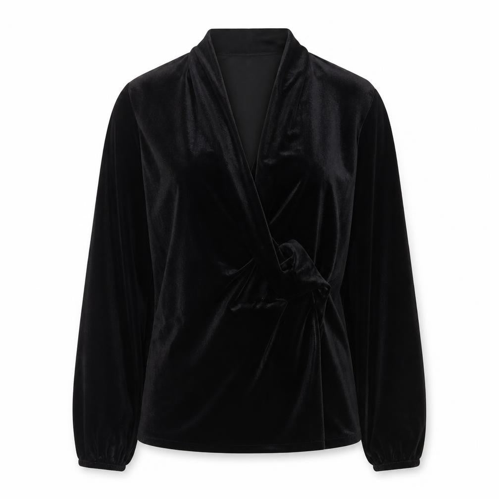 Boden Women Black Velvet Wrap Blouse UK 12 Long Sleeve