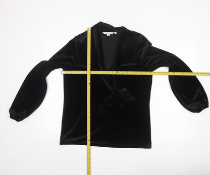 Boden Women Black Velvet Wrap Blouse UK 12 Long Sleeve