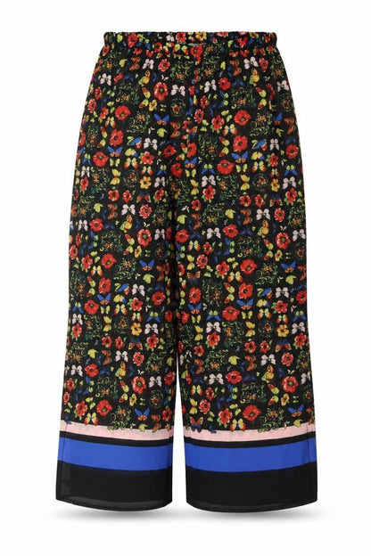 Oasis Womens Multicoloured Floral Wide-Leg Cropped Trousers L