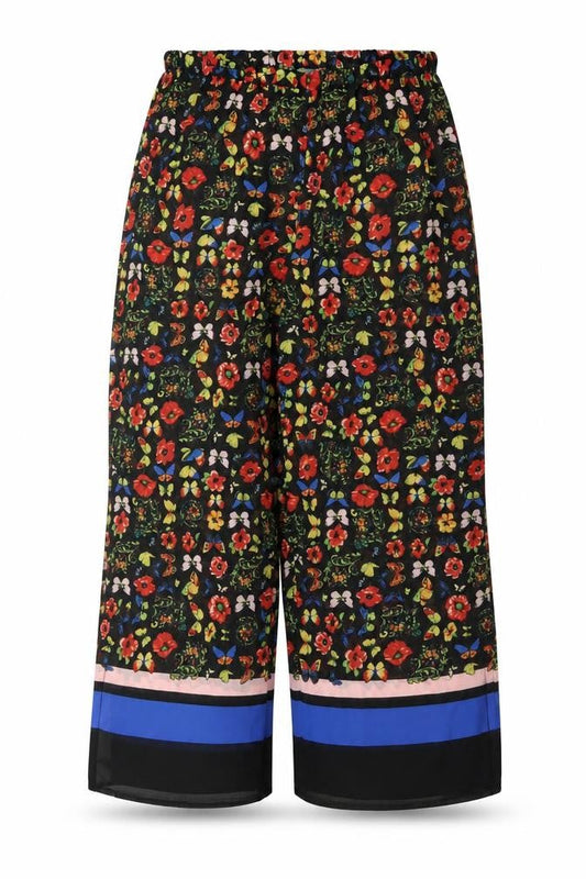 Oasis Womens Multicoloured Floral Wide-Leg Cropped Trousers L