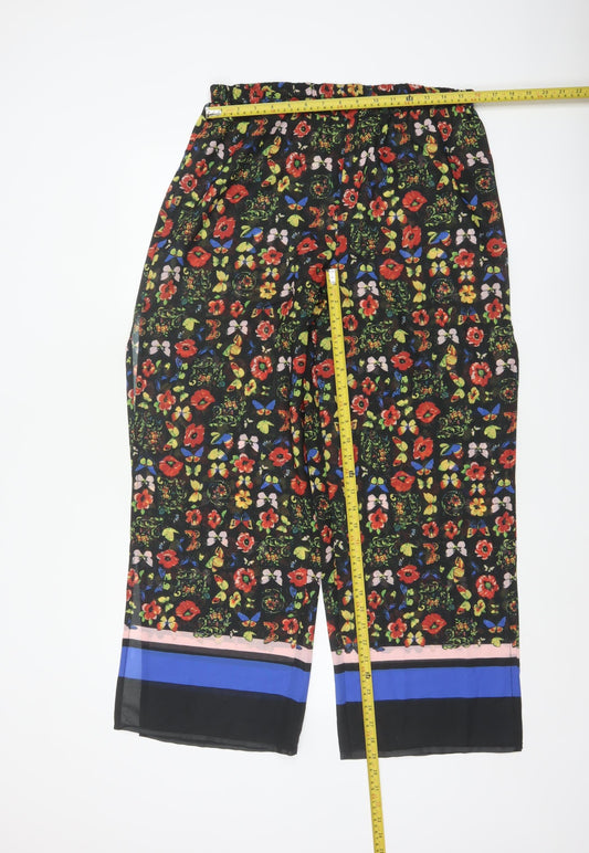 Oasis Womens Multicoloured Floral Wide-Leg Cropped Trousers L