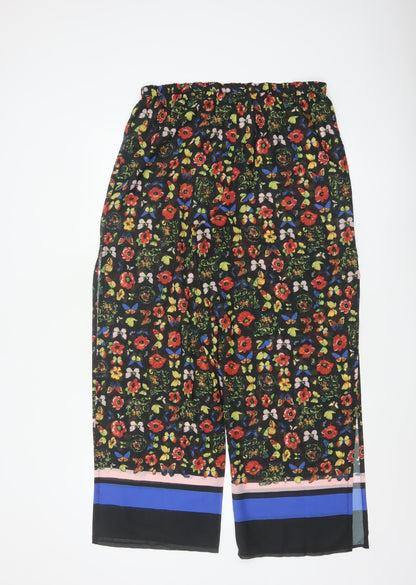 Oasis Womens Multicoloured Floral Wide-Leg Cropped Trousers L
