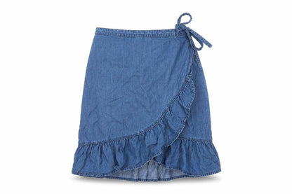 Next Women Blue Lyocell Wrap Ruffle Skirt Size 8