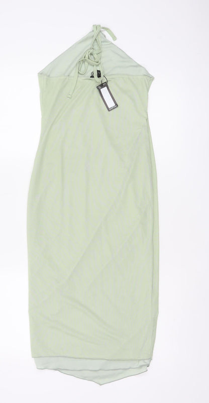 Boohoo Women’s Green Halter Neck Bodycon Midi Dress Size 12