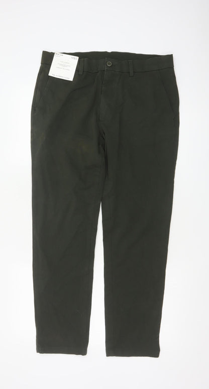 Marks and Spencer Men's Green Slim Fit Chino Trousers 34x29
