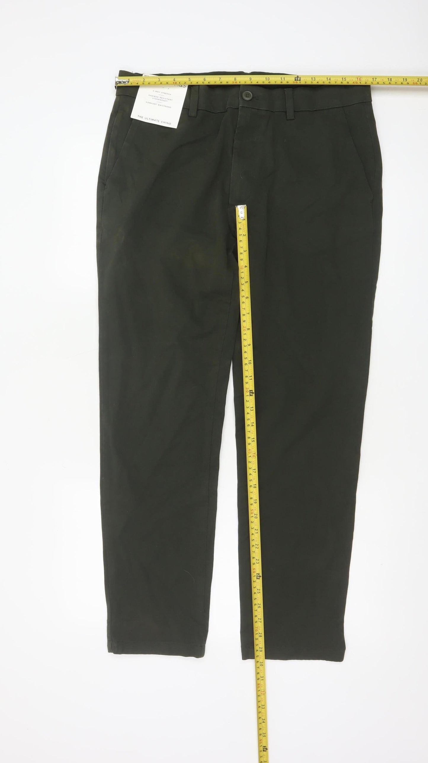 Marks and Spencer Men's Green Slim Fit Chino Trousers 34x29