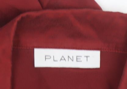 Planet Women's Red Silk Short Sleeve Collared Blouse Size 12