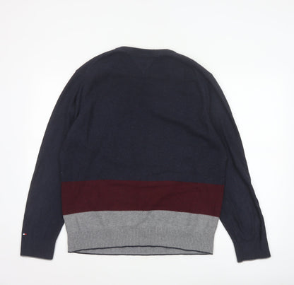 Tommy Hilfiger Men's Blue Colourblock Cotton Wool Pullover Jumper L