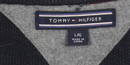 Tommy Hilfiger Men's Blue Colourblock Cotton Wool Pullover Jumper L