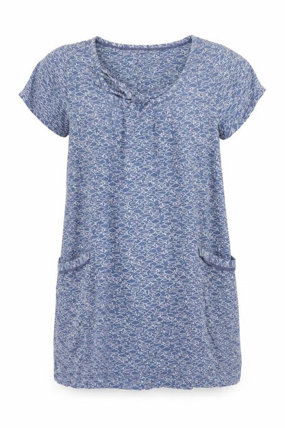 Mistral Women Blue Linen Blend Short Sleeve Shift Dress Size 10