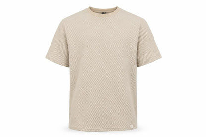 River Island Men's Beige Geometric Textured Crew Neck T-Shirt XL