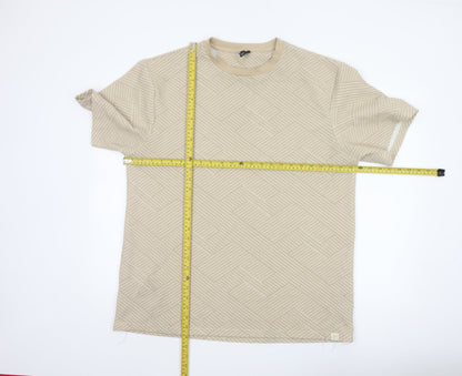 River Island Men's Beige Geometric Textured Crew Neck T-Shirt XL