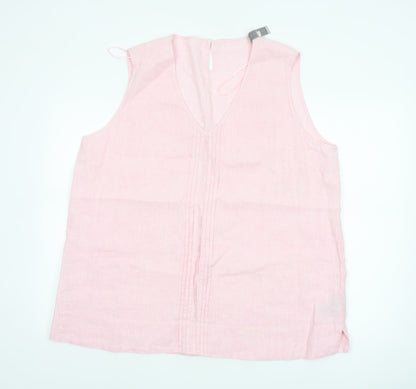 Paul Costelloe Living Studio Women's Pink Linen Sleeveless Tunic Blouse XL