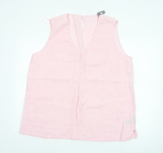Paul Costelloe Living Studio Women's Pink Linen Sleeveless Tunic Blouse XL