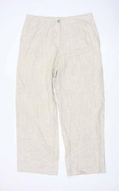 Marks and Spencer Womens Beige Linen Blend Trousers Size 18 Tall