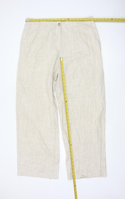 Marks and Spencer Womens Beige Linen Blend Trousers Size 18 Tall