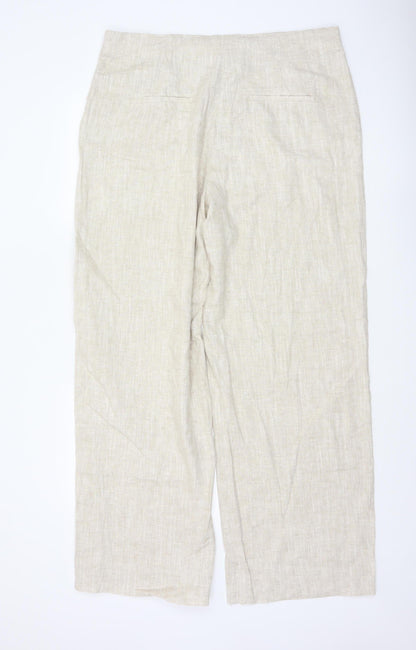 Marks and Spencer Womens Beige Linen Blend Trousers Size 18 Tall