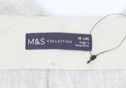 Marks and Spencer Womens Beige Linen Blend Trousers Size 18 Tall
