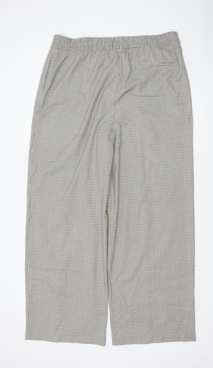 Marks and Spencer Women's Grey Check Trousers Size 20L Elastic Waist