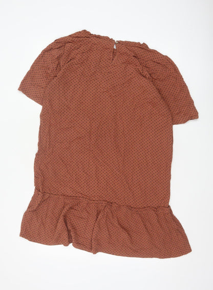 FatFace Women Brown Polka Dot Knee Length Shift Dress Size 14