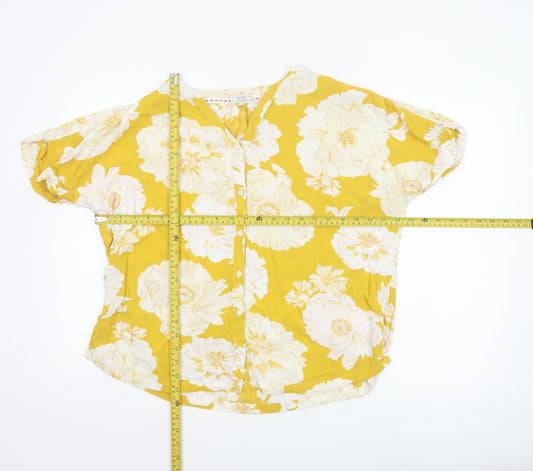 Fat Face Women's Yellow Floral Viscose Short Sleeve Tunic Blouse Size 16