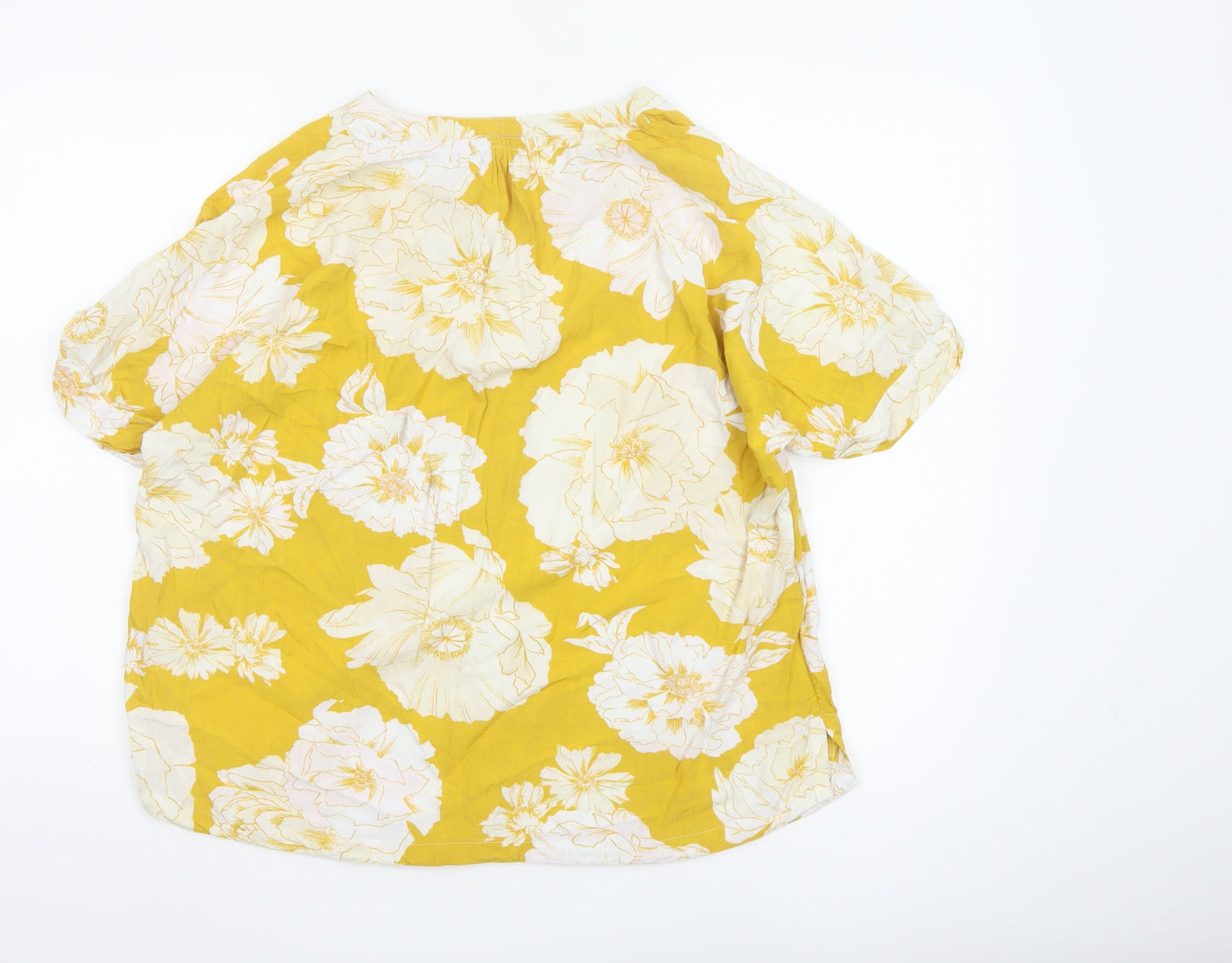 Fat Face Women's Yellow Floral Viscose Short Sleeve Tunic Blouse Size 16