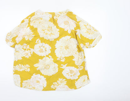 Fat Face Women's Yellow Floral Viscose Short Sleeve Tunic Blouse Size 16