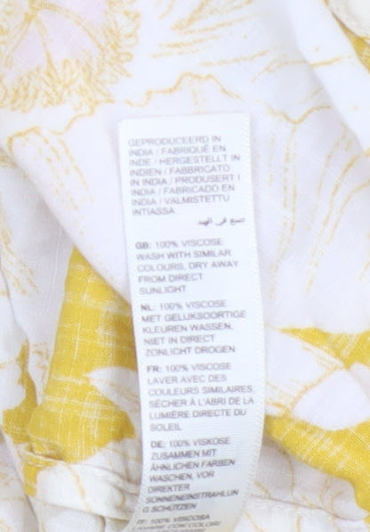 Fat Face Women's Yellow Floral Viscose Short Sleeve Tunic Blouse Size 16