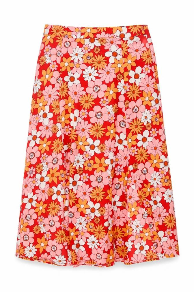 French Connection Women’s Red Floral A-Line Midi Skirt Size 14