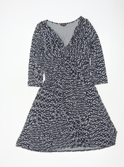 Phase Eight Women Blue Geometric Jersey A-Line Dress Size 12