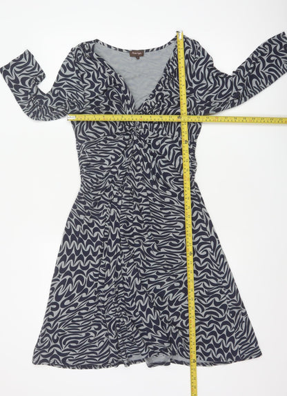 Phase Eight Women Blue Geometric Jersey A-Line Dress Size 12