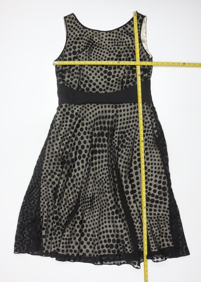 Jacques Vert Women’s Black Polka Dot Fit & Flare Dress Size 14