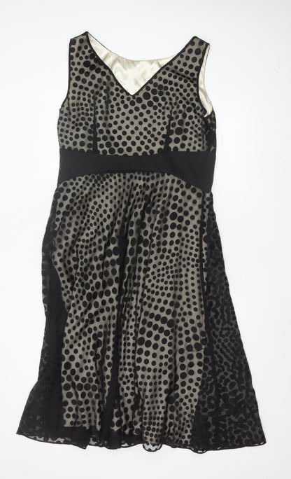 Jacques Vert Women’s Black Polka Dot Fit & Flare Dress Size 14