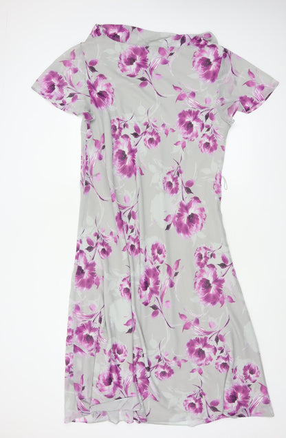 Jacques Vert Women's Grey Floral A-Line Cowl Neck Dress Size 20