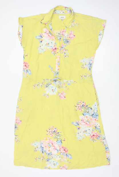 Joules Women's Yellow Floral Shirt Dress Size 10 Linen Blend