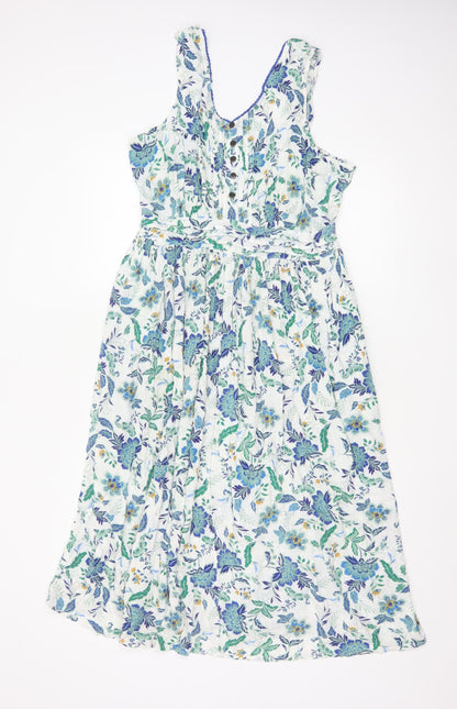 Cotton Traders Women's Multicoloured Floral Viscose A-Line Midi Dress Size 14