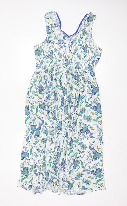Cotton Traders Women's Multicoloured Floral Viscose A-Line Midi Dress Size 14