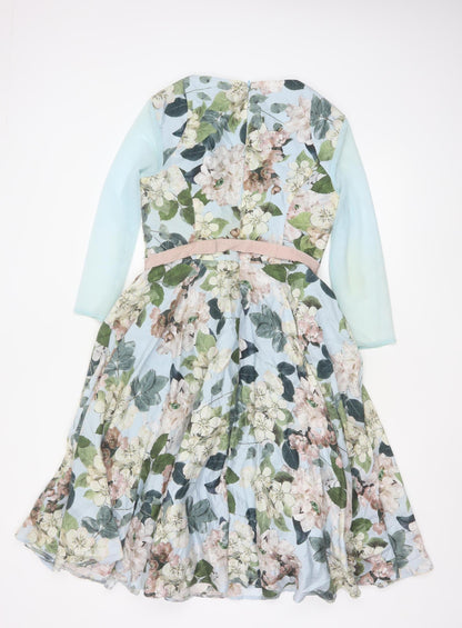Phase Eight Women’s Blue Floral Fit & Flare Knee Length Dress Size 10