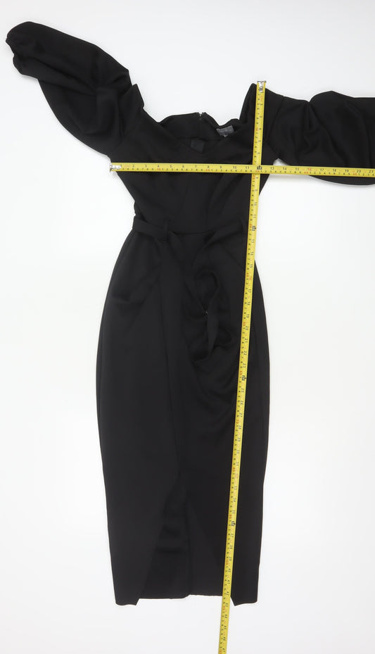 ASOS Women’s Black Off Shoulder Midi Bodycon Dress Size 8