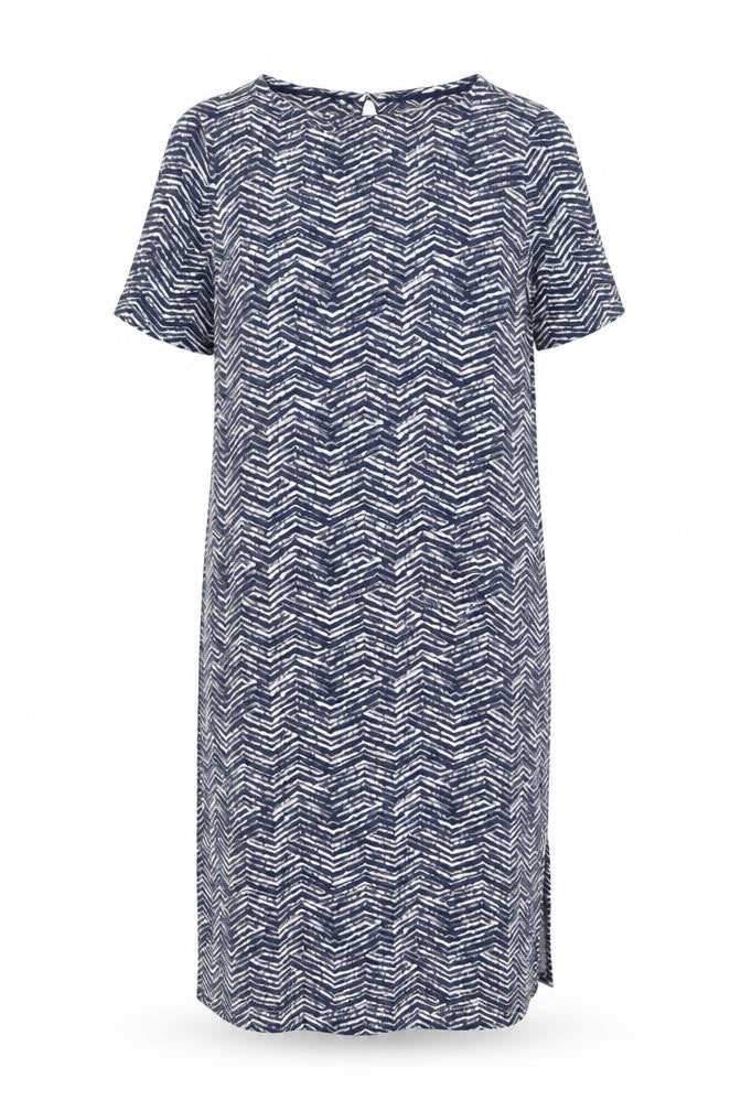 Dash Women's Blue Chevron Shift Dress Size 16 Short Sleeve Knee Length