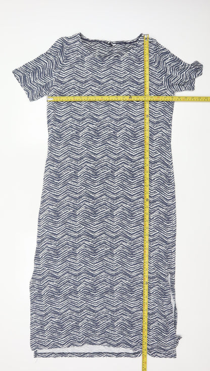 DASH Women's Blue Chevron Shift Dress Size 16 Short Sleeve Knee Length