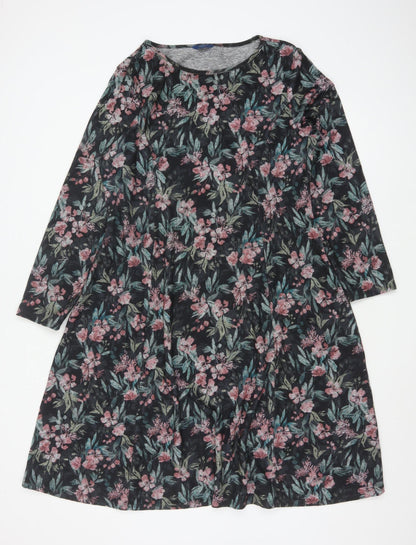 Cotton Traders Women’s Black Floral A-Line Jersey Dress Size 20