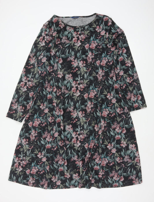 Cotton Traders Women’s Black Floral A-Line Jersey Dress Size 20