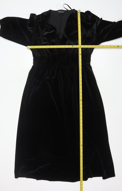 Marks and Spencer Women's Black Velvet Midi Fit & Flare Dress Size 12