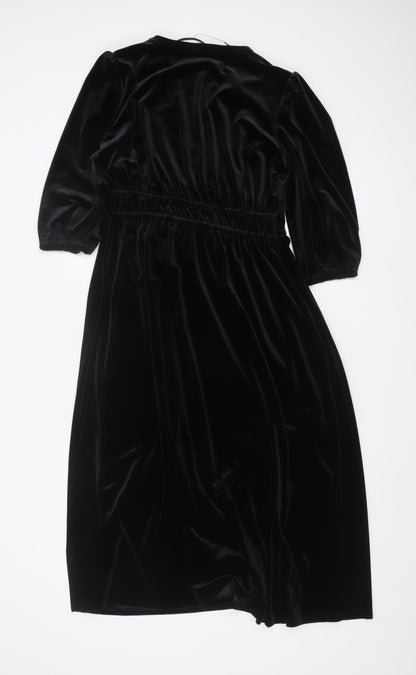 Marks and Spencer Women's Black Velvet Midi Fit & Flare Dress Size 12